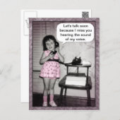 Vintage Photo Talk Soon Telephone Girl Humor Postcard (Front/Back)