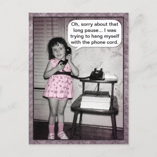 Vintage Photo Telephone Girl Humor Hanging herself Postcard