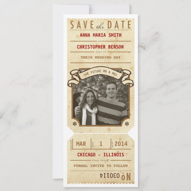 Vintage Photo Theater Playbill Ticket Save Date Save The Date (Front)