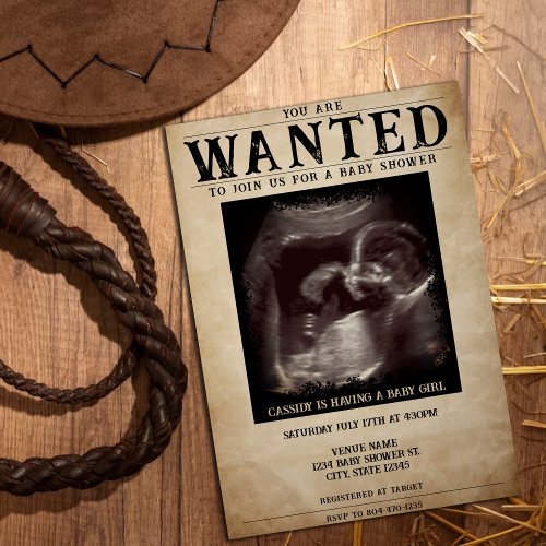 Vintage Photo Wanted Poster Baby Shower Invitation