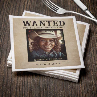 Vintage Photo Wanted Poster Birthday Napkins