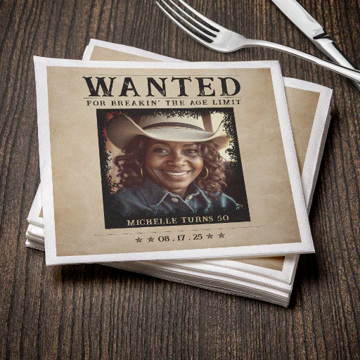 Vintage Photo Wanted Poster Birthday Napkins