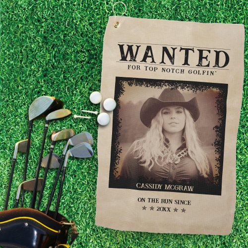 Vintage Photo Wanted Poster Funny Golf Towel