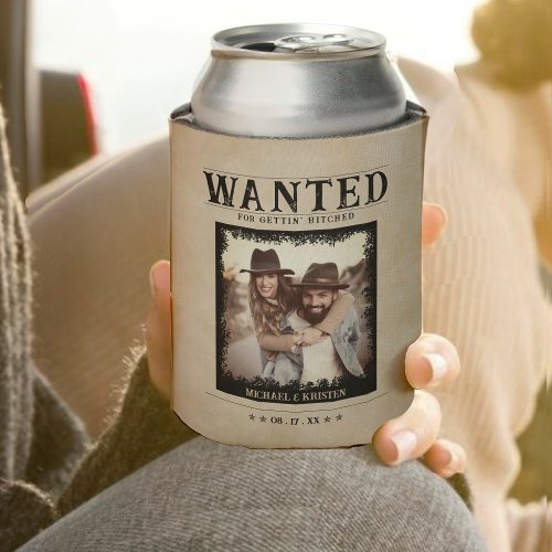 Vintage Photo Wanted Poster Wedding Can Cooler