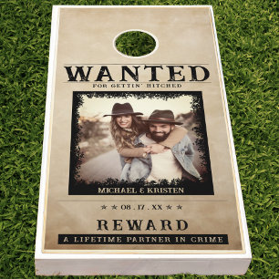 Vintage Photo Wanted Poster Wedding Cornhole Set