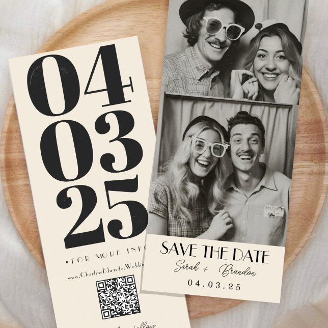 Vintage Photobooth Typography Qrcode Save the Date Invitation (Creator Uploaded)