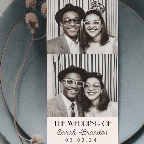 Vintage Photobooth Typography Qrcode Wedding Invitation