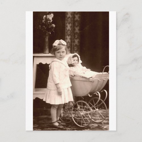 Vintage Photograph Child with Pram Postcard