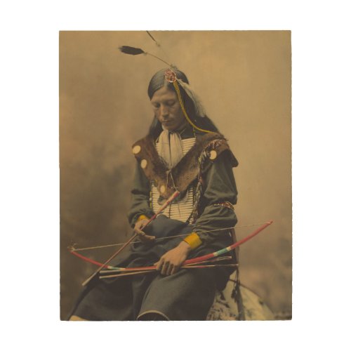 Vintage Photograph of Cherokee Man with Bow Wood Wall Art
