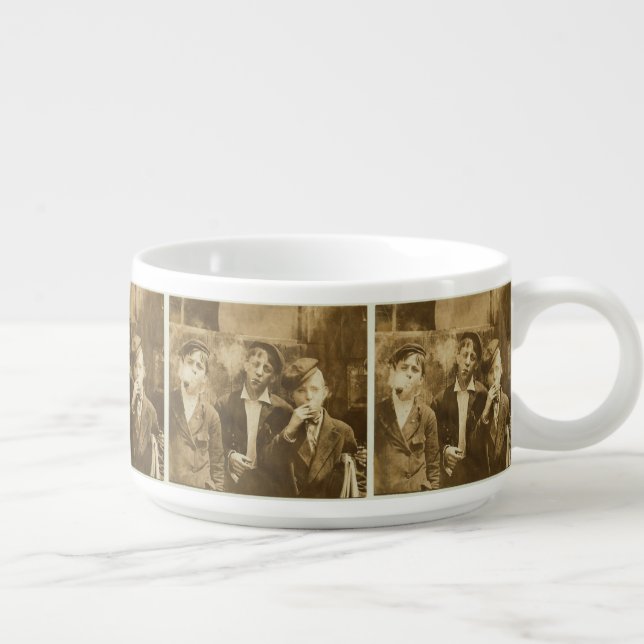 Vintage photograph of newsies smoking cigars bowl (Left)