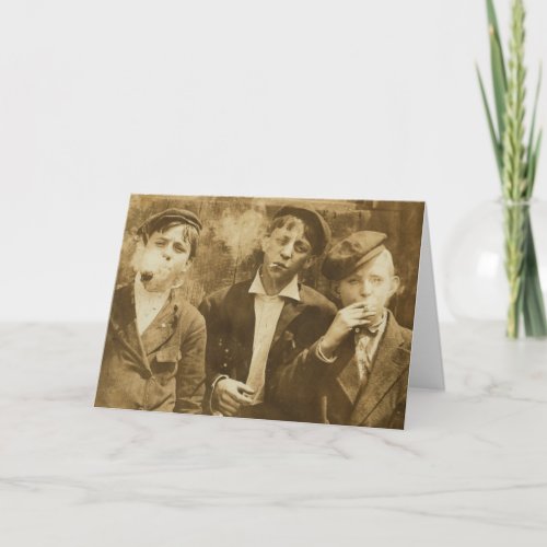 Vintage photograph of newsies smoking cigars card