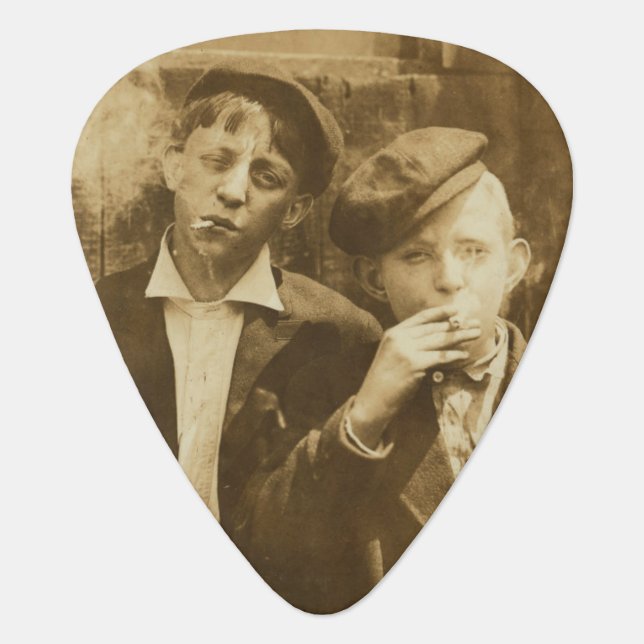 Vintage photograph of newsies smoking cigars guitar pick (Front)