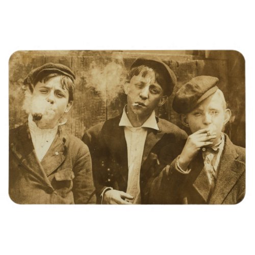 Vintage photograph of newsies smoking cigars magnet