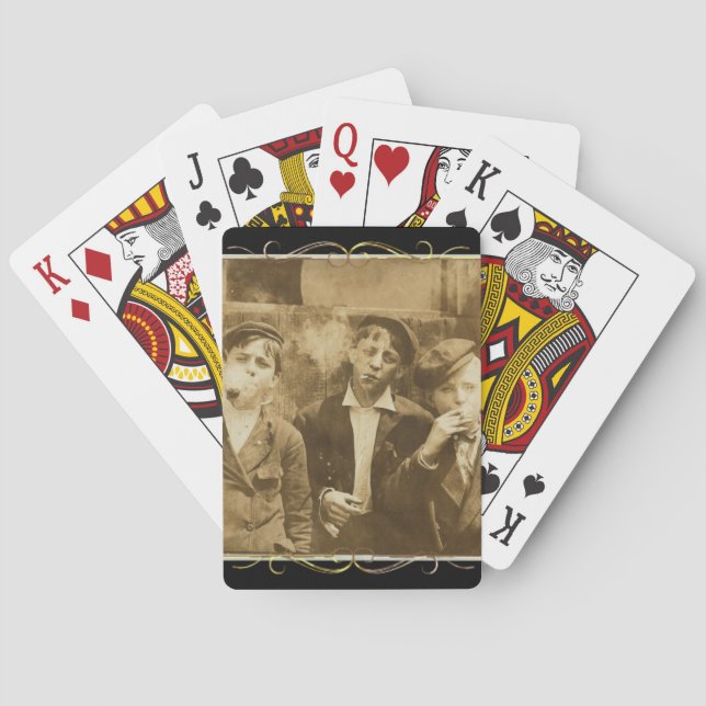 Vintage photograph of newsies smoking cigars poker cards (Back)
