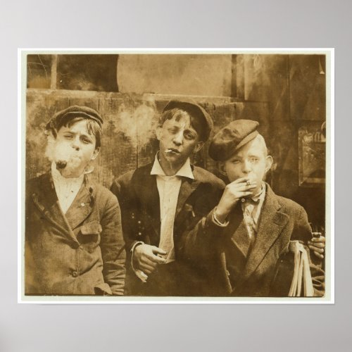 Vintage photograph of newsies smoking cigars poster