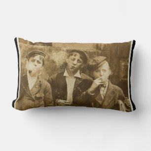 Vintage photograph of newsies smoking cigars sepia lumbar pillow