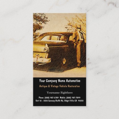 Vintage Photograph of Old Fashioned man and Car Business Card