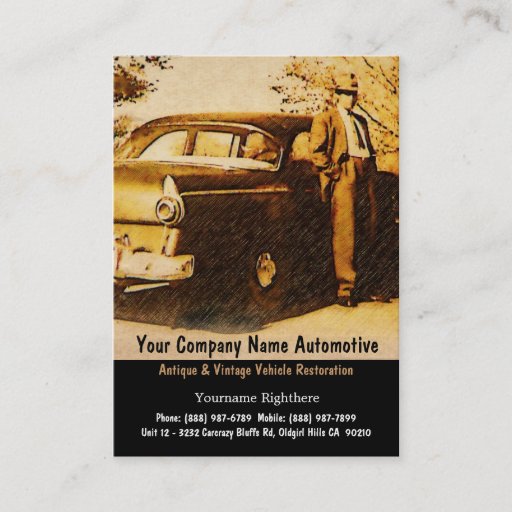 Customizable Vintage Photograph of Old Fashioned man and Car Business Card Template
