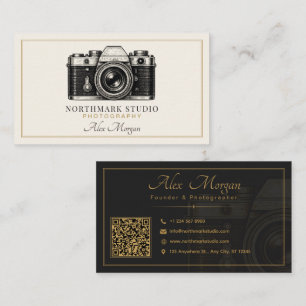 Vintage Photographer Luxury Gold Camera QR Code Business Card