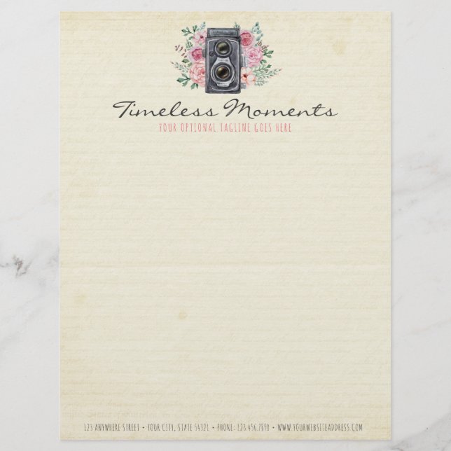 Vintage Photography Camera Rustic Photographer Letterhead (Front)