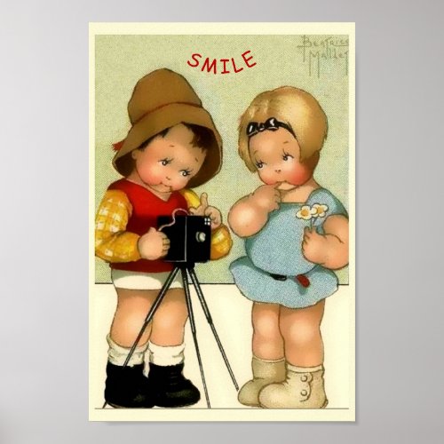 Vintage Photography Cute Kids with Vintage Camera Poster