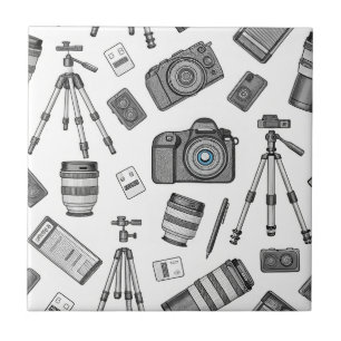 Vintage Photography Equipment Pattern Ceramic Tile