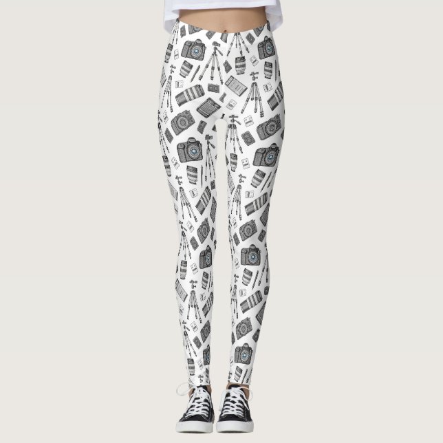 Vintage Photography Equipment Pattern Leggings (Front)