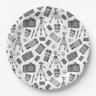 Vintage Photography Equipment Pattern Paper Plates
