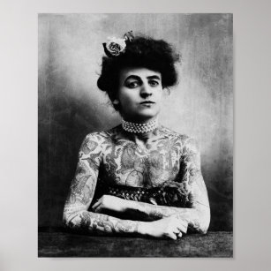 Vintage photography of a tattooed lady poster