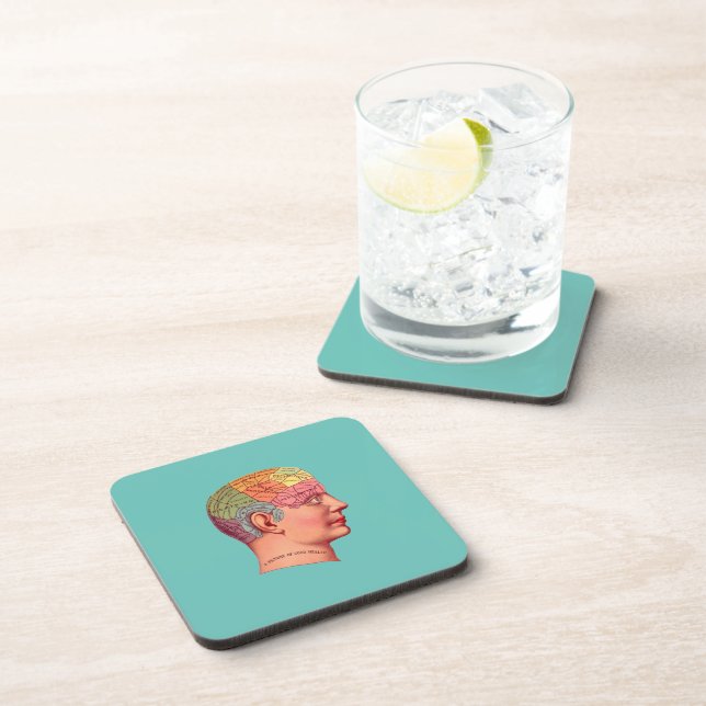 Vintage Phrenology Head Mind Brain Map Beverage Coaster (Right Side)