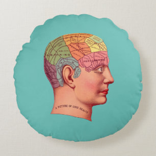 Vintage Phrenology Head Mind Brain Map Round Pillow