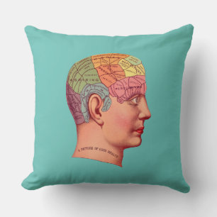 Vintage Phrenology Head Mind Brain Map Throw Pillow