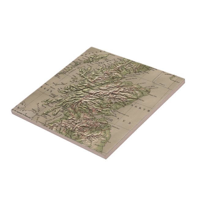 Vintage Physical Map of Scotland (1880) Ceramic Tile (Side)