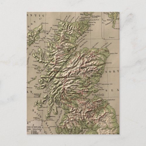 Vintage Physical Map of Scotland 1880 Postcard