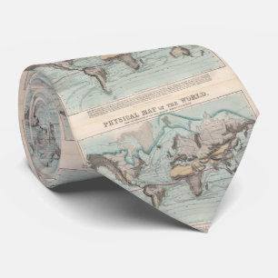 Vintage Physical Map of The World (1849) Neck Tie