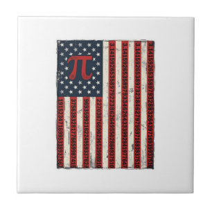 Vintage Pi American Flag Math Teacher Shirt Design Ceramic Tile