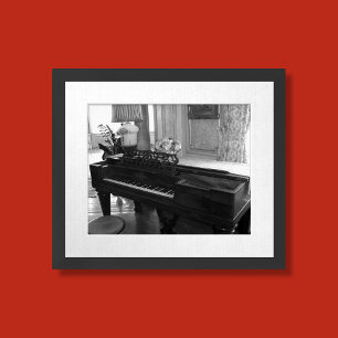 Vintage Piano Black & White Photograph Framed Art