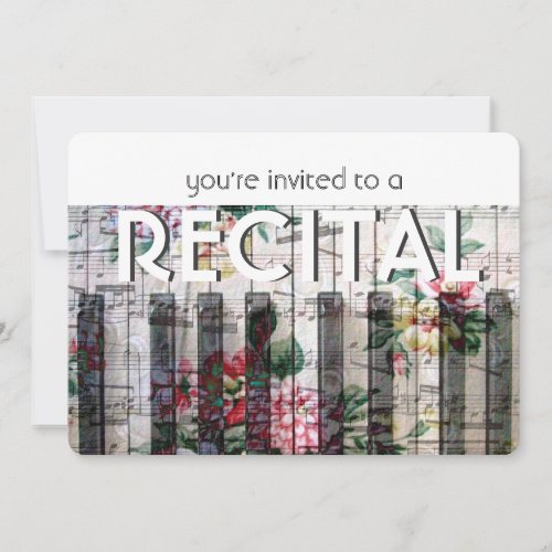vintage piano floral design recital music event invitation