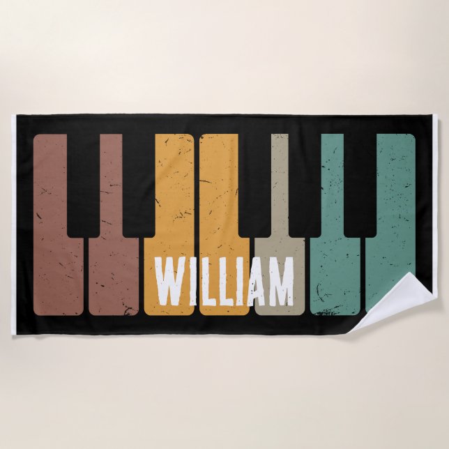 Vintage  Piano Keyboard Personalized Musician's Beach Towel (Front)