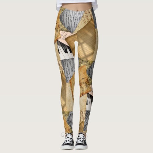 Vintage Piano Keys Musical Notes  antique sheet Leggings