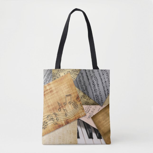 Vintage Piano Keys Musical Notes  antique sheet Tote Bag (Front)