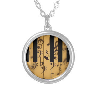 Vintage Piano Keys with Notes Silver Plated Necklace
