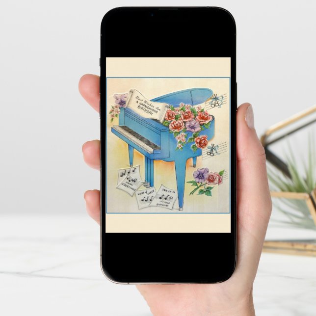 Vintage Piano Music Birthday Greeting Card (Front Digital)