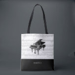Vintage Piano Music Scores Black & White Tote Bag<br><div class="desc">This simple and elegant personalized tote bag features your name on a black block and a vintage piano with vintage music scores on a white block. Perfect for pianists, piano instructors, music teachers, musicians, and music lovers. Change the background color and personalize it for your needs. You can find matching...</div>