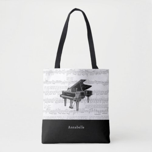 Vintage Piano Music Scores Black  White Tote Bag