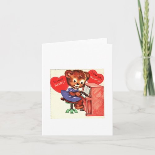 Vintage Piano Playing Teddy Valentine Card