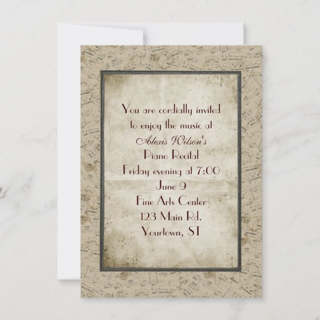 Vintage Piano Recital Invitation (Front)