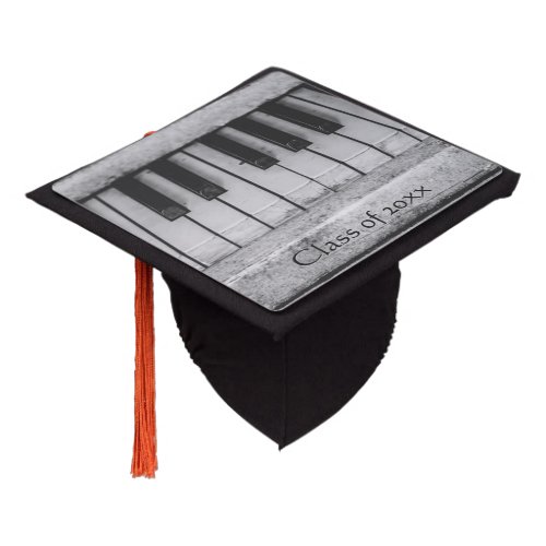 Vintage Piano Rustic Black  White Music Major Graduation Cap Topper