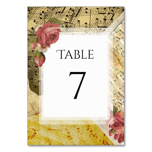 Vintage Piano Sheet Music Musical Notes Wedding Table Number