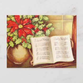 Vintage Piano  Silent Night Pointsettia Christmas Holiday Postcard by ChristmasCardShop at Zazzle